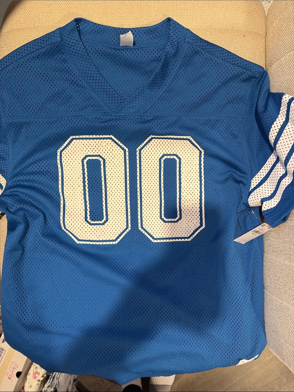 Old Navy Blue and White Kids Jersey with "00" Number